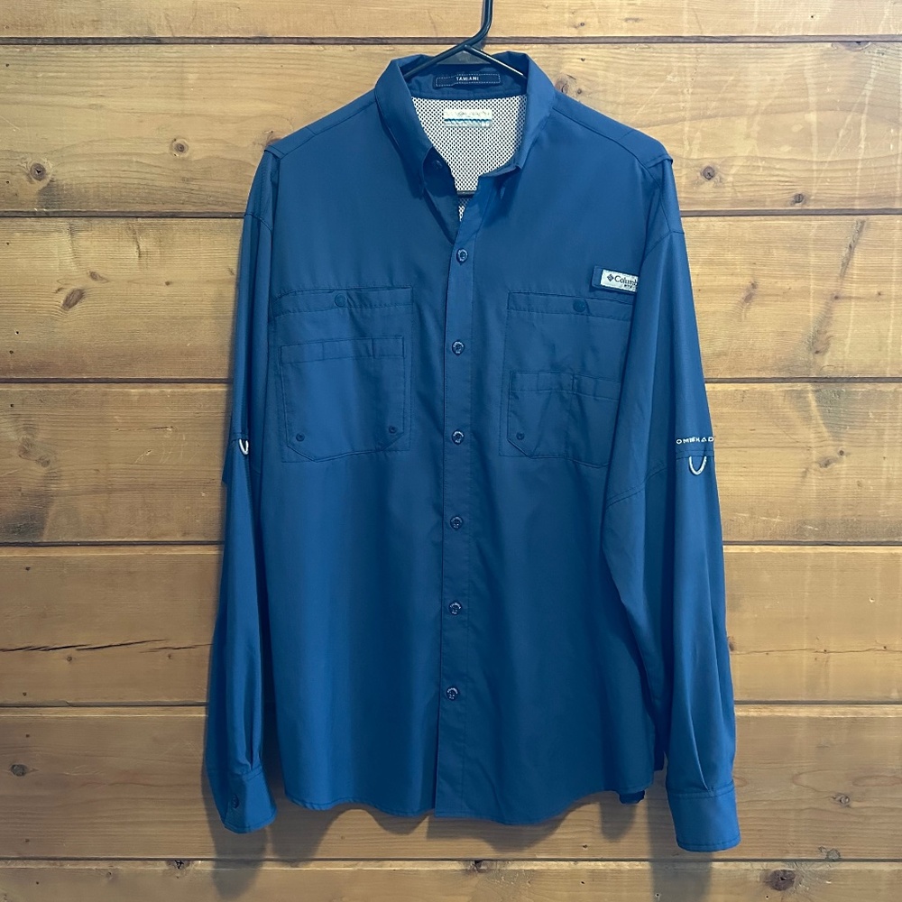 Columbia Tsumia PFG omni shade sun shirt BLUE sz. M